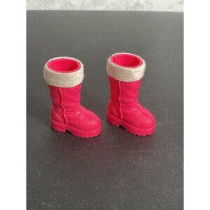 Vintage Pink Fashion Doll Boots With Faux Fur Trim